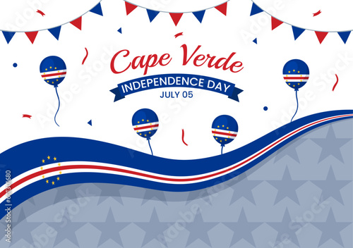 Happy Cape Verde Independence Day Vector Illustration with Waving Flag in Happy Holiday on July 5 Flat Cartoon Hand Drawn Landing Page Templates