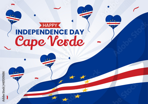 Happy Cape Verde Independence Day Vector Illustration with Waving Flag in Happy Holiday on July 5 Flat Cartoon Hand Drawn Landing Page Templates