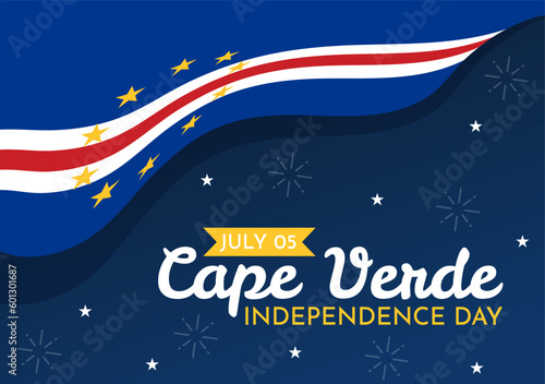 Happy Cape Verde Independence Day Vector Illustration with Waving Flag in Happy Holiday on July 5 Flat Cartoon Hand Drawn Landing Page Templates