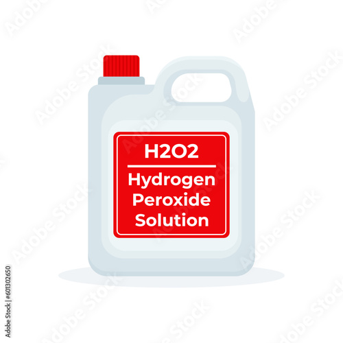 Hydrogen peroxide in a big plastic bottle cartoon vector illustration isolated on white background. Disinfectant liquid product.