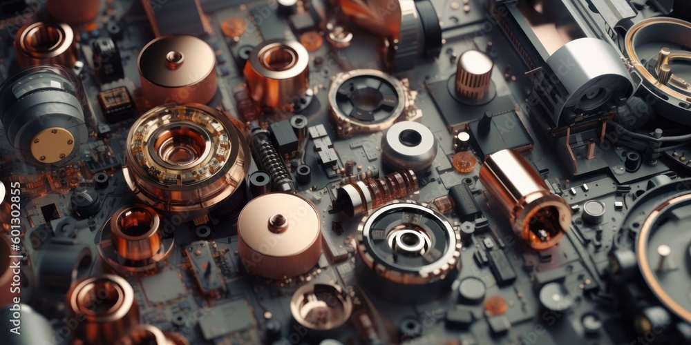 Close up view of metal parts. Beautiful illustration picture. Generative AI Close up view of metal parts. Beautiful illustration picture. Generative AI