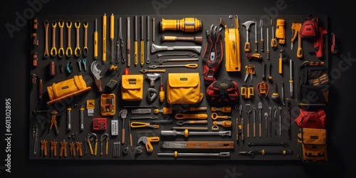 Mechanic tools. Top view. Beautiful illustration picture. Generative AI