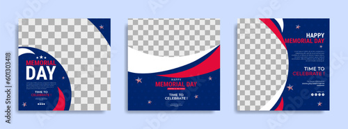 Memorial day Social media post template design with the national flag of the United States of America