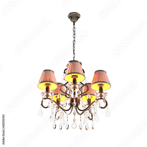 crystal chandelier for the interior isolated on transparent background, home lighting, 3D illustration, cg render