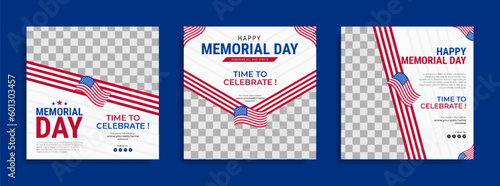 Memorial day Social media post template design with the national flag of the United States of America
