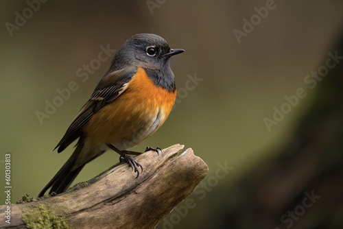redstart perching on dead tree branch, created with generative ai