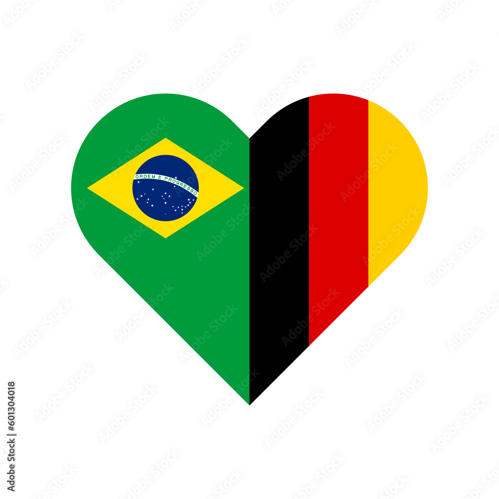 unity concept. heart shape icon of brazil and germany flags. vector illustration isolated on white background