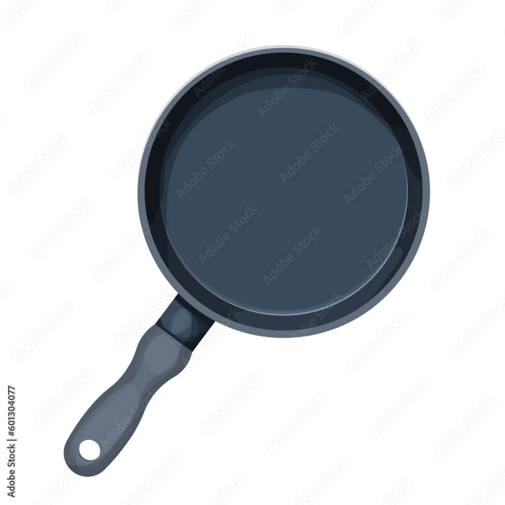 Frying pan top view kitchen cookware equipment in cartoon style isolated on white background. Frypan teflon round shape. Frying pan top view kitchen cookware equipment in cartoon style isolated on white background. Frypan teflon round shape.