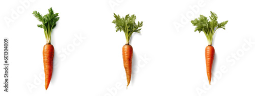 A bright fresh orange Carrot lies on a flawless white backdrop, created by Generative AI