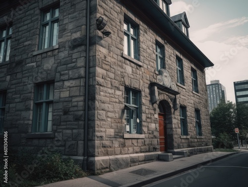 Historic Stone Building in Urban Setting - AI Generated