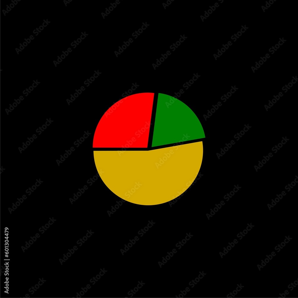 Pie chart diagram icon isolated on black background 