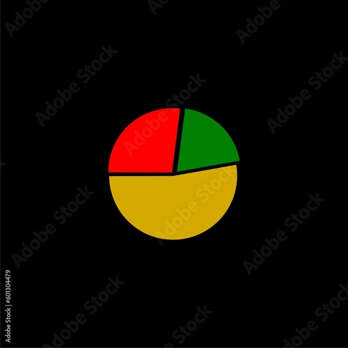 Pie chart diagram icon isolated on black background 