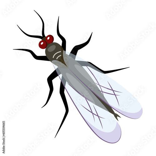 Small midges in cartoon style Buzzing insect midge An annoying blackfly sits with its wings folded Flat vector Cliparts, design elements on theme of nature spring summe, isolated on white background