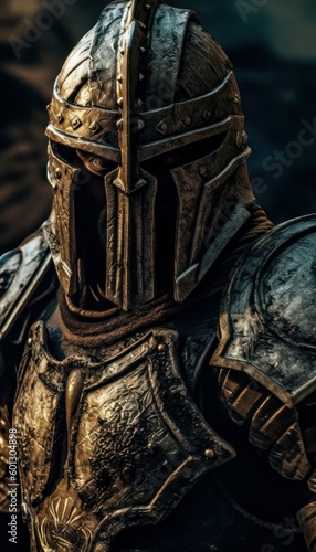 Spartan in armor, portrait. Beautiful illustration picture. Generative AI