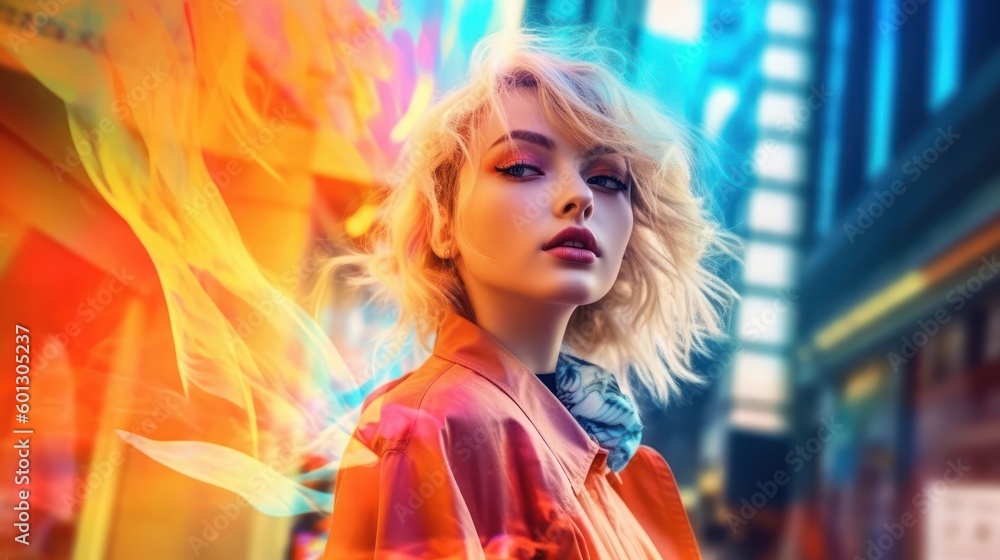 Naklejka premium Asian ethnicity. Anime style woman in vibrant colors. Beautiful illustration picture. Generative AI