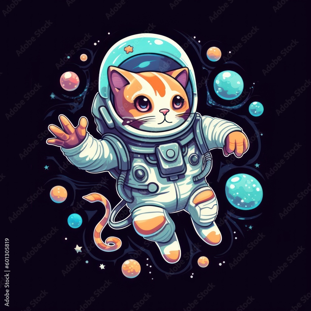 Cute funny sticker of a cat astronaut that is in the space. Beautiful illustration picture. Generative AI Cute funny sticker of a cat astronaut that is in the space. Beautiful illustration picture. Generative AI