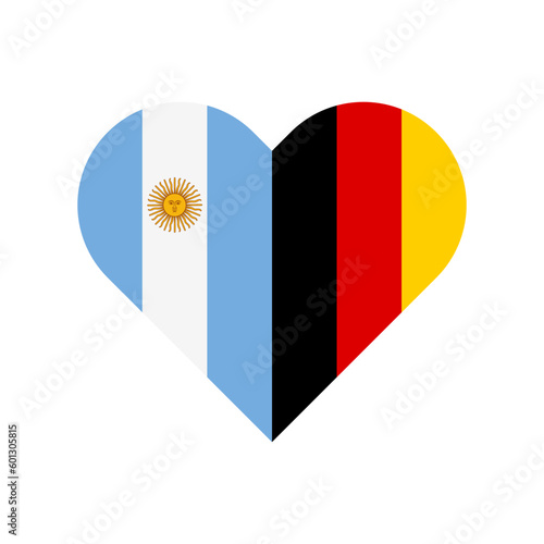 unity concept. heart shape icon of argentina and germany flags. vector illustration isolated on white background