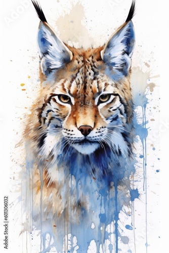 Watercolor painting of lynx. Beautiful illustration picture. Generative AI
