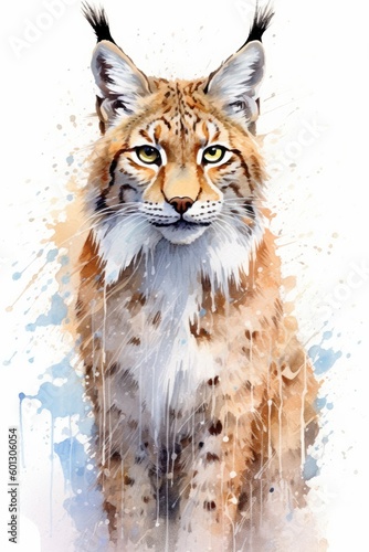 Watercolor painting of lynx. Beautiful illustration picture. Generative AI