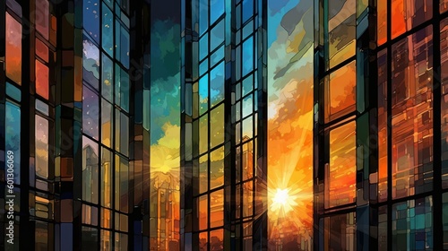 Abstract buildings. Hyper accelerated perspective of architectural view. Beautiful illustration picture. Generative AI