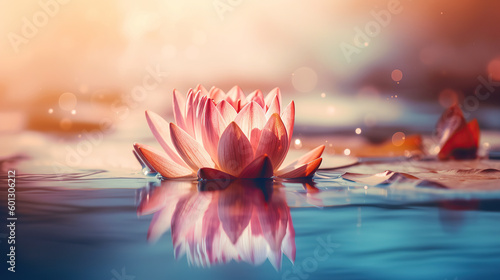 Close-up Lotus Flower Floating on water with beautiful bokeh background. Generative AI
