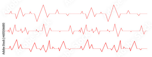 Set of heartbeat diagrams. ECG charts isolated on white background. Cardiac rhythm red lines. Cardio test signs. Cardiology hospital symbols