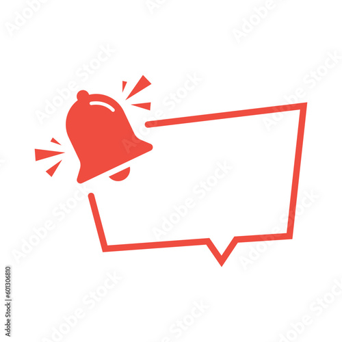 Bell with speech bubble icon. Flat vector illustration on red background.
