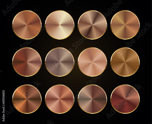 Collection of bronze metallic gradient badges  vector illustration  