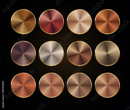 Collection of bronze metallic gradient badges  vector illustration  
