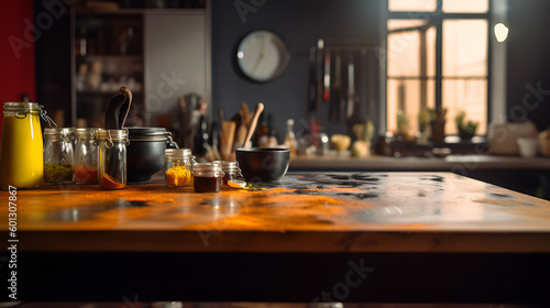 Marble table in the kitchen, empty table for product images | Ai generated