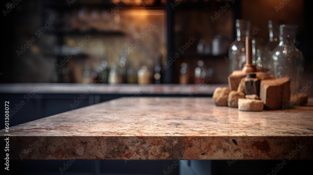 Marble table in the kitchen, empty table for product images | Ai generated Marble table in the kitchen, empty table for product images | Ai generated
