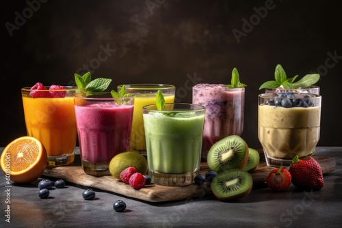 line of refreshing smoothies, each with its own unique flavor, created with generative ai