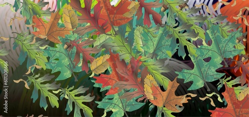 Natural background, orange green background with leaves