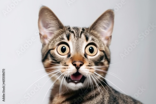 Portrait of a funny very surprised cat. AI generated