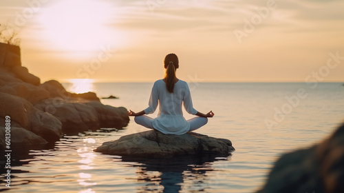 Entspannung im Urlaub Yoga Frau Wasser  Ozean  Meer  generative Ai