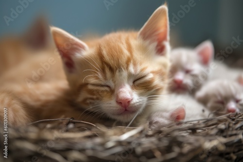 newborn kitten surrounded by littermates  their eyes still closed  created with generative ai