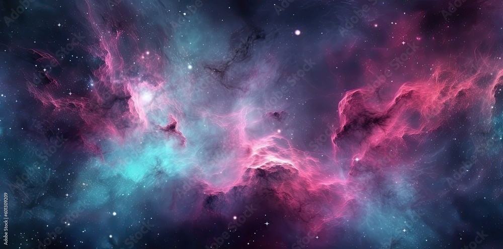 Galaxy texture with stars and beautiful nebula in the background, in the style of dark pink and dark gray. Generative AI