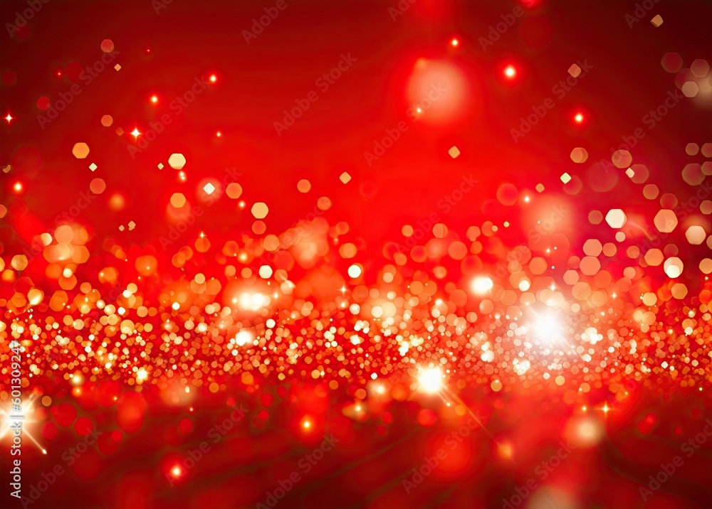 Bright and elegant red sparkly background with stars for Christmas. Generative AI