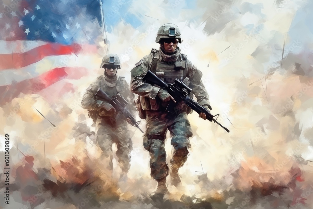 Oil painting USA soldiers logo. Beautiful illustration picture. Generative AI