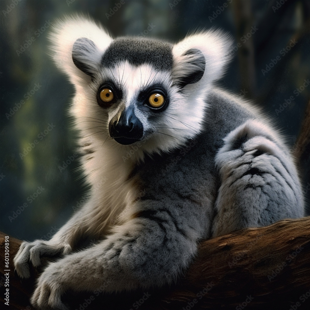 Fototapeta premium Generative AI Illustration of A Ring-tailed Lemur