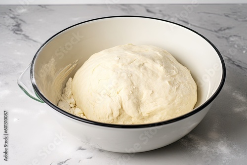 pizza dough in a mixing bowl, ready to be kneaded and shaped, created with generative ai