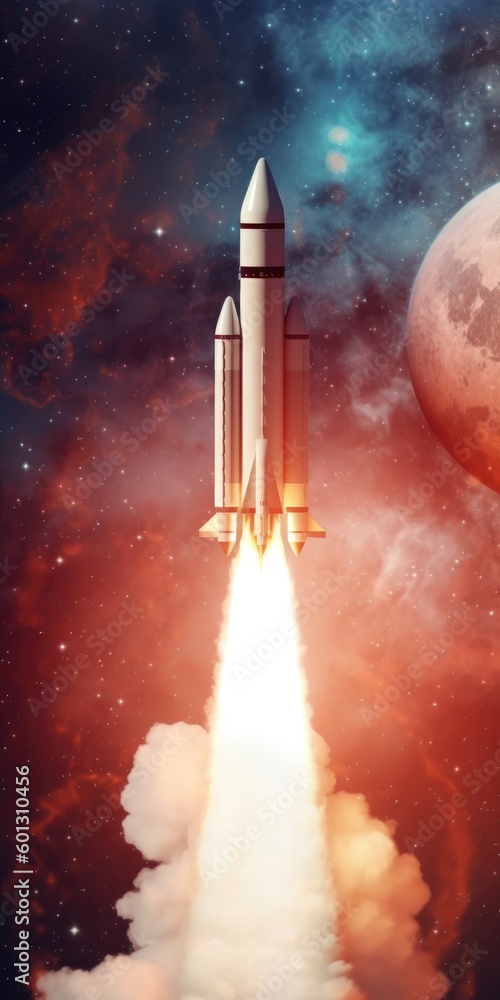 Fototapeta premium Epic Space Rocket Launch into the Universe generative ai illustration 