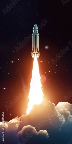 Epic Space Rocket Launch into the Universe generative ai illustration 