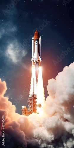 Epic Space Rocket Launch into the Universe generative ai illustration 