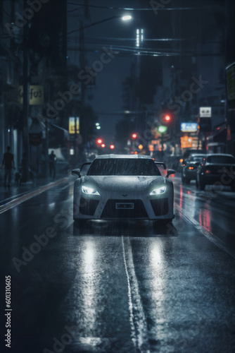 Night traffic on a rainy day © Arabella Illustre