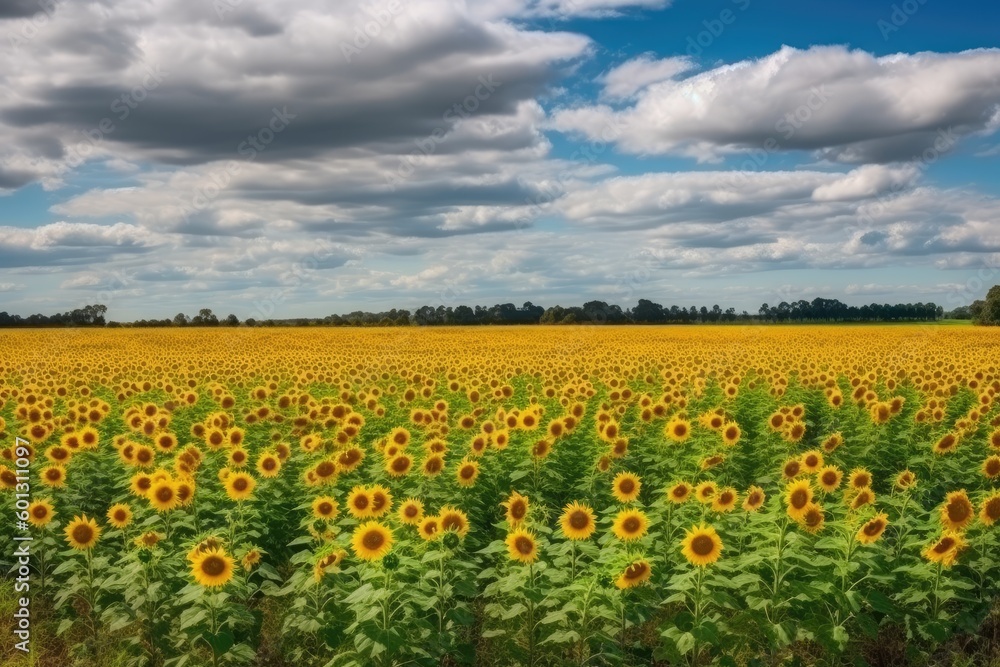 Serene Landscape of Sunflowers in a Vast Field generative ai illustration Serene Landscape of Sunflowers in a Vast Field generative ai illustration