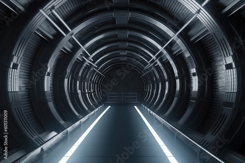  Sci-Fi Reflective Metal Tunnel Corridor  Generative AI Illustration