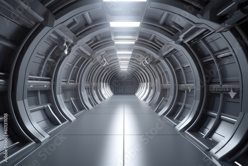  Sci-Fi Reflective Metal Tunnel Corridor, Generative AI Illustration