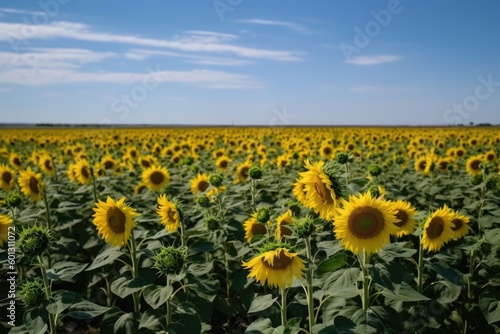  Serene Landscape of Sunflowers in a Vast Field generative ai illustration 