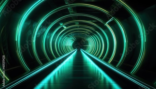 abstract multi colored light trail in the tunnel, generative ai